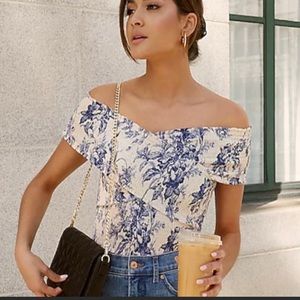 NWOT Express Floral Smocked Off The Shoulder Wrap Cropped Top - Size XS